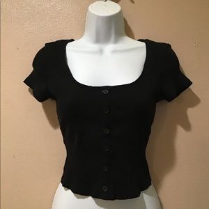 Me to We Basic Ribbed Black Crop Top Medium